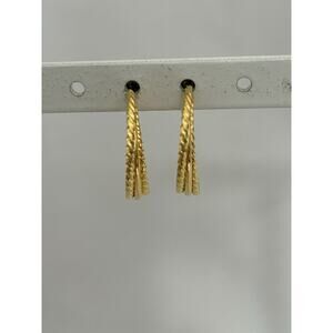 Lovely Gold Tone Post Roped Half Hoop Earrings